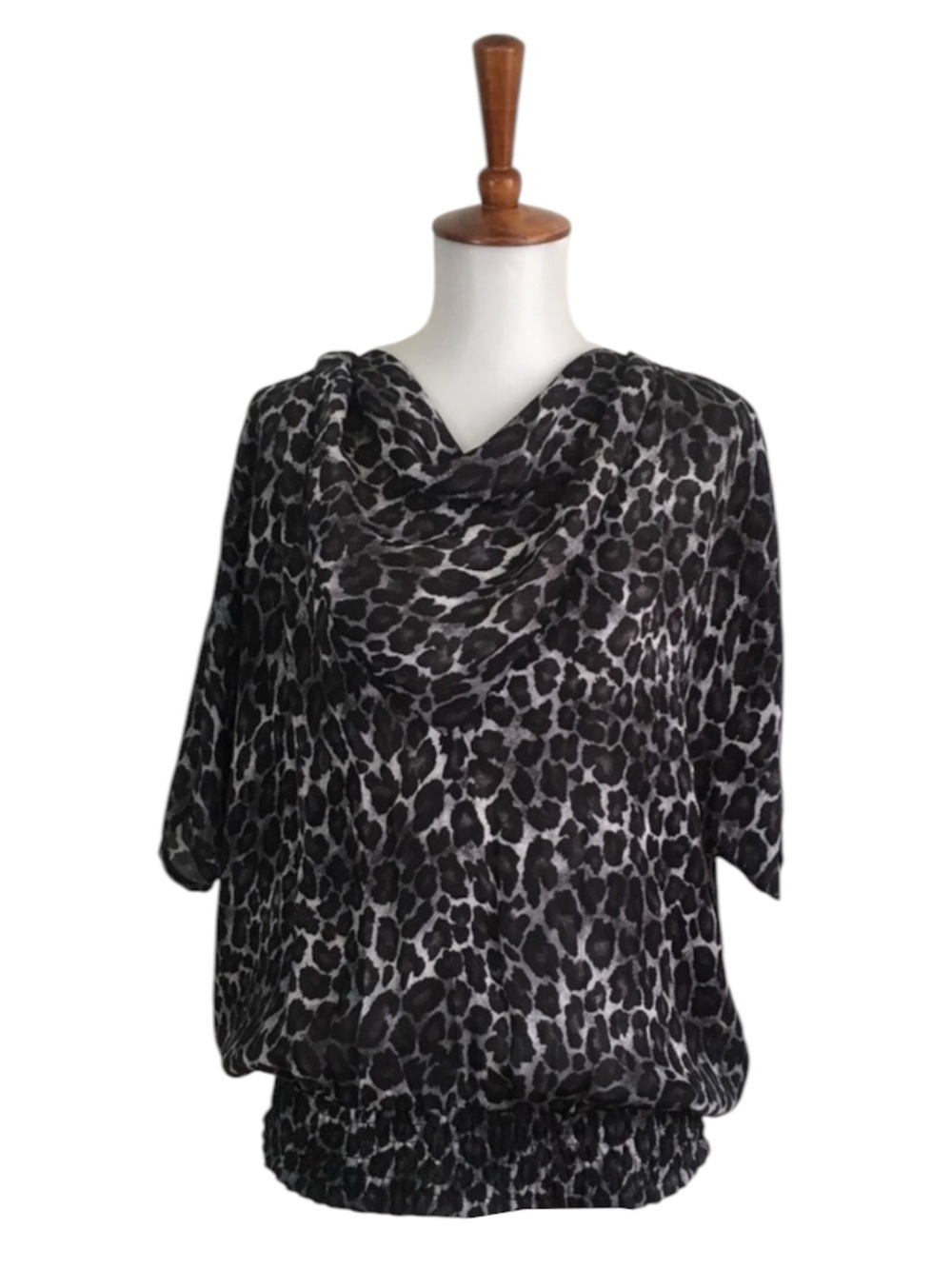 MICHAEL Michael Kors Short Sleeve Leopard Top Women’s S Cowl Neck Casual Glam‎